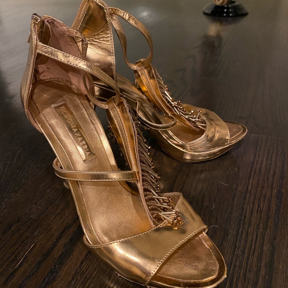 BCBG Max Azria Gold Open Toe Heels